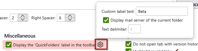 custom QuickFolders label